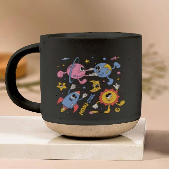 Solar System Planets Moon Sun Saturn Cute Groovy Pottery Mugs