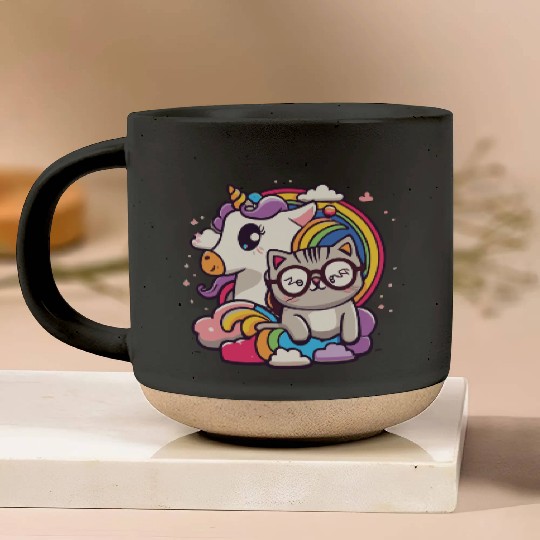 cute cat and unicorn Pottery Mugs