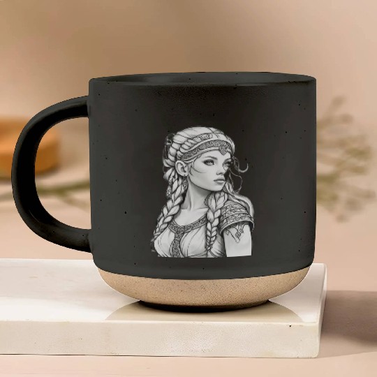 Viking female hairstyles grayscale Pottery Mugs