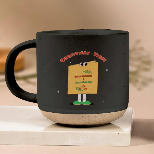 Groovy Christmas card in trendy retro cartoonstyle Pottery Mugs
