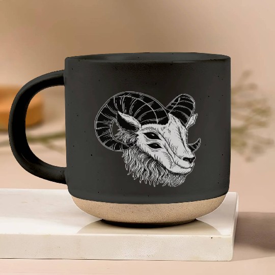 Dark Devil Goat Horn Head Pottery Mugs