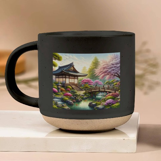 Spring Serenity in Japanese Garden Pottery Mugs
