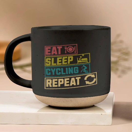 Eat sleep cycling repeat hobby Pottery Mugs
