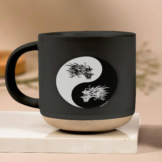 Yin and Yang Dragon Circle Pottery Mugs