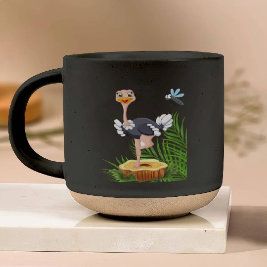 Whimsical Stork with Insect View Pottery Mugs