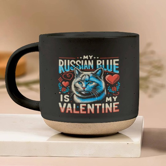 Russian Blue Cat Love Cute Valentine's for Cat lov Pottery Mugs