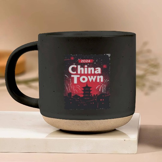 ChinaTown Ignites: Synthwave Red & Black Shiluette Pottery Mugs