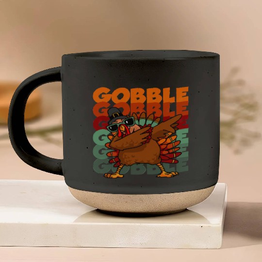 Dabbing Turkey Pottery Mugs Thanksgiving Gobble