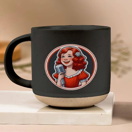 'Annie's Song' Vintage Microphone Illustration Pottery Mugs
