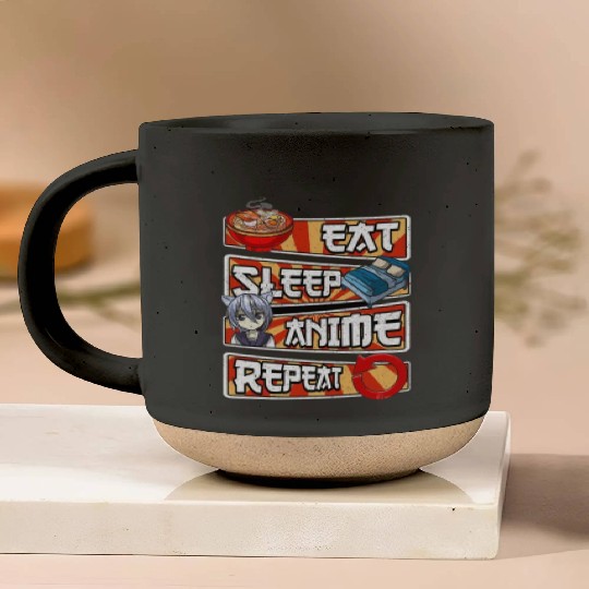 eat sleep anime repeat cute lovers obsessed Pottery Mugs
