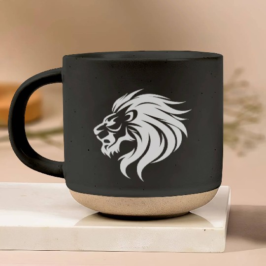 Angry Lion Head Tattoo Style Waving Mane Pottery Mugs