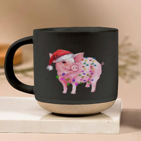Pig Christmas Light Pottery Mugs
