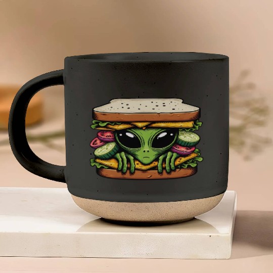 Alien Hiding in a Sandwich Pottery Mugs