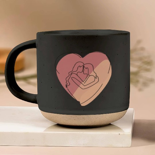 Lesbian Couple in Heart Pottery Mugs