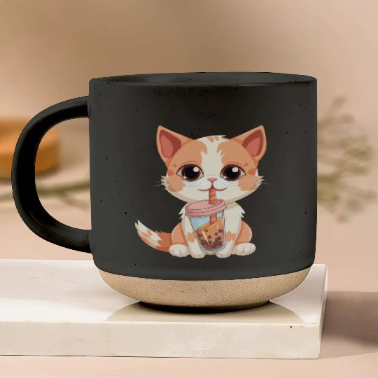 Cat Boba Tea Bubble Tea Anime Kawaii Neko Pottery Mugs