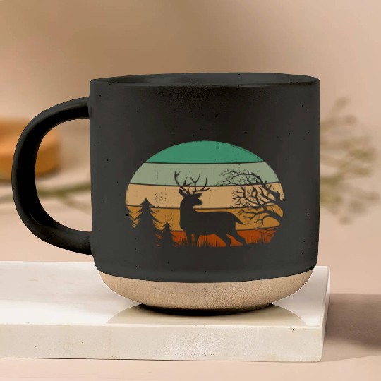Serene Deer Twilight Forest Silhouette Pottery Mugs