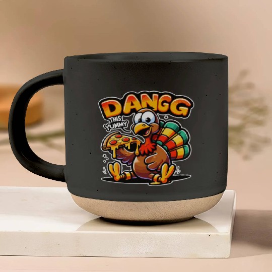 Dangg This Yummy, Cartoon Turkey Pizza Pottery Mugs