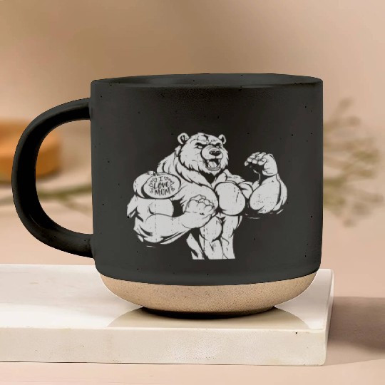 Brown Bear Biceps Tattoo I Love Mom Pottery Mugs