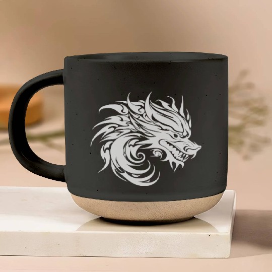 Roaring Chinese Dragon In Tattoo Style Pottery Mugs