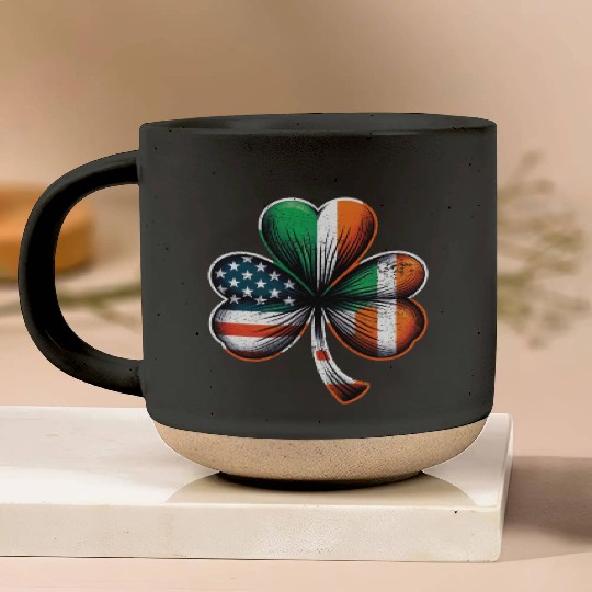 Irish American Shamrock Stars Stripes Pottery Mugs