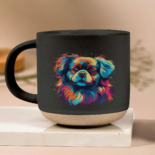 Watercolor Colorful Tibetan Spaniel Pottery Mugs