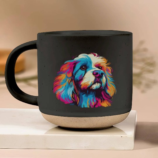 Watercolor Colorful Tibetan Spaniel Pottery Mugs