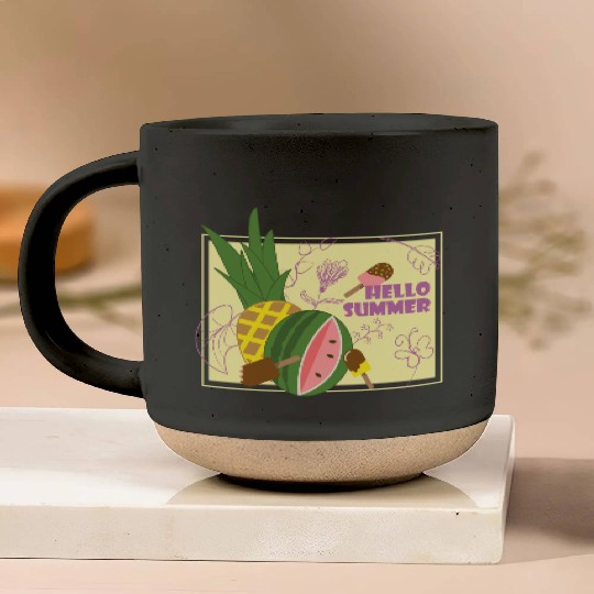 Hello summer fruit ice cream flowers & butterfly Pottery Mugs