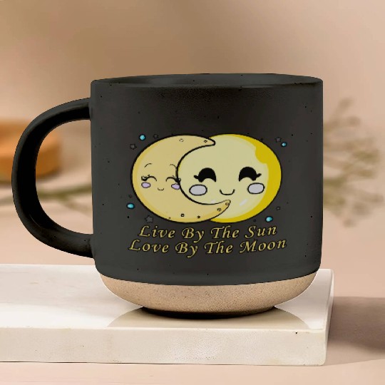 Live By The Sun Love By The Moon, Cartoon Sun Moon Pottery Mugs