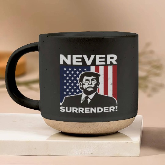 Trump Never Surrender Mug Shot Pottery Mugs