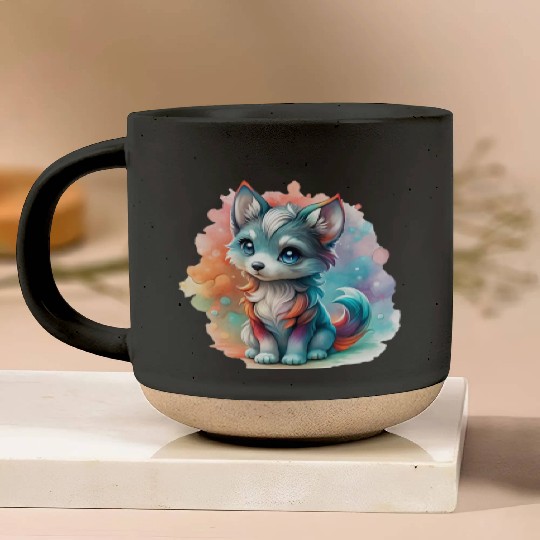 Cute Chibi Grey Wolf For Wolf Lovers Pottery Mugs