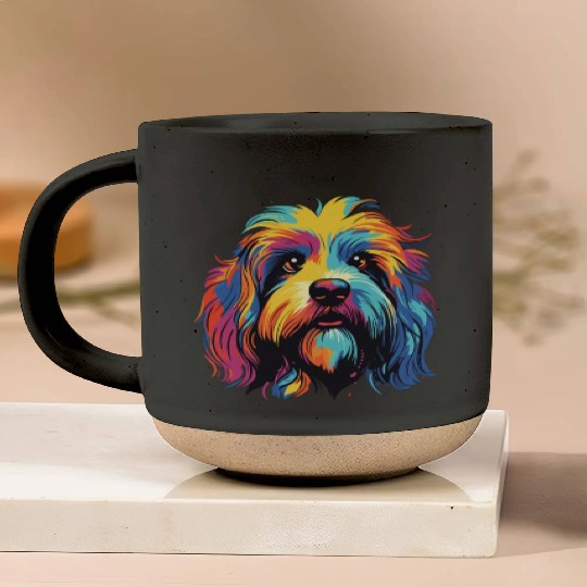 Watercolor Colorful Tibetan Spaniel Pottery Mugs