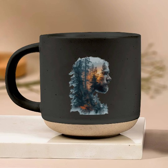 Nature Silhouette Forest Man Fire Pottery Mugs
