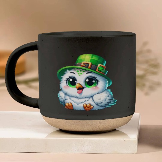 St. Patrick's Cute Snowy Owl Pottery Mugs