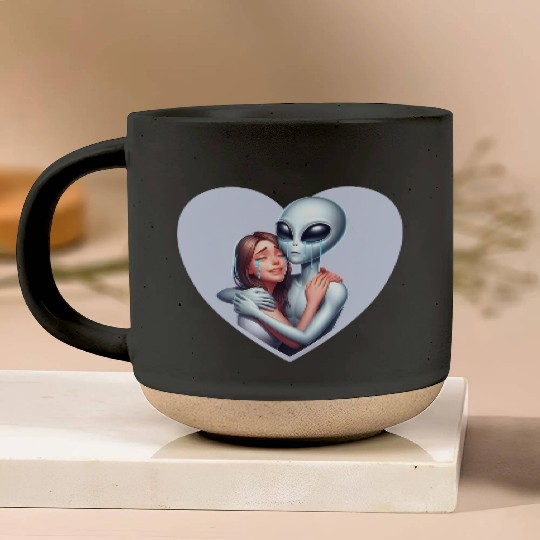 Heartwarming Embrace: Human and Alien Pottery Mugs