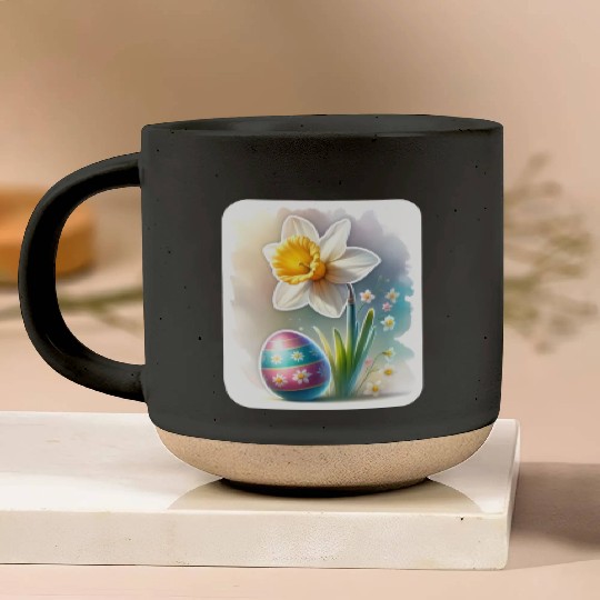 A Beautiful Daffodil With an Easter Egg Pottery Mugs