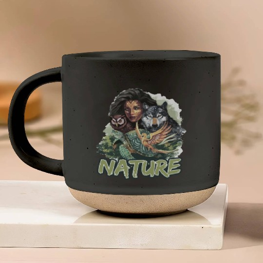 Nature-Inspired Wolf Owl Turtle Phoenix Woman Pottery Mugs