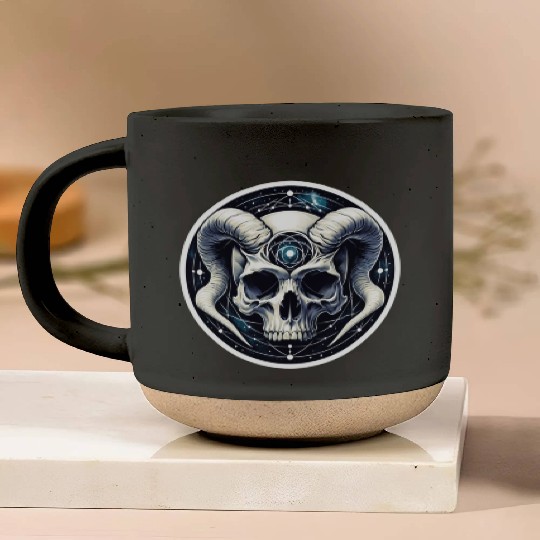 Cosmic Nirvana Serenity: Horned Skull Pottery Mugs