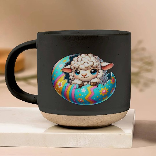 Colorful Lamb Hatching from Easter Egg Cartoon Pottery Mugs