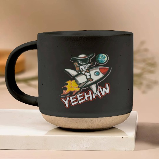 Space Cowboy Riding a Rocket with Yeehaw Slogan Pottery Mugs