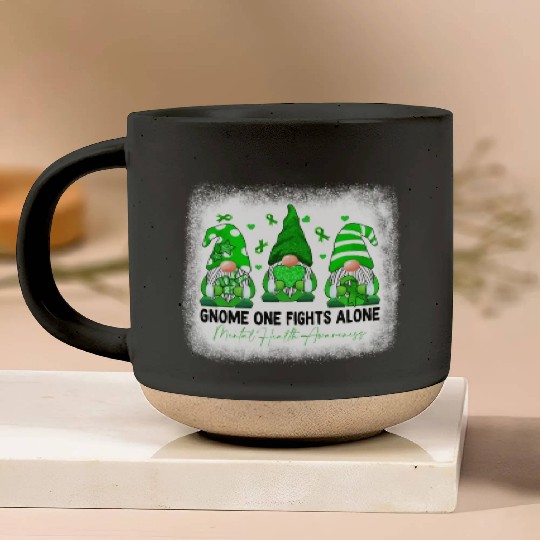 Gnome Mental Health Awareness Green Ribbon Pottery Mugs