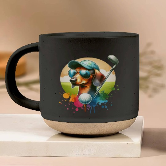 Cool Golf Player Dachshund Wiener Dog Design Pottery Mugs