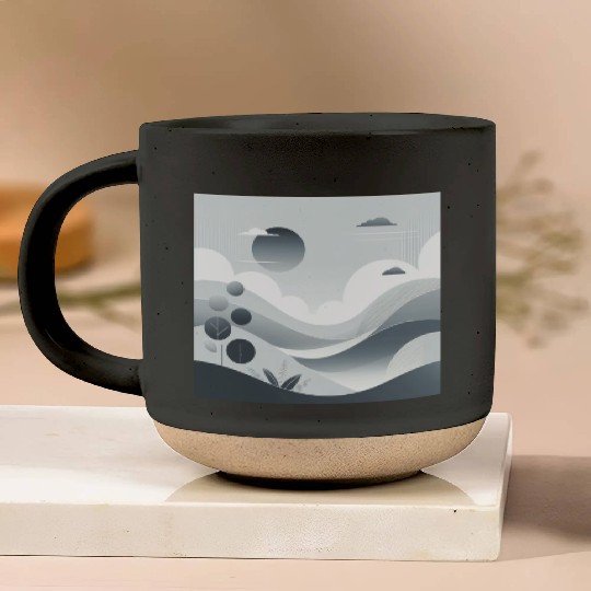 "Tranquil Monochrome Horizon" Pottery Mugs