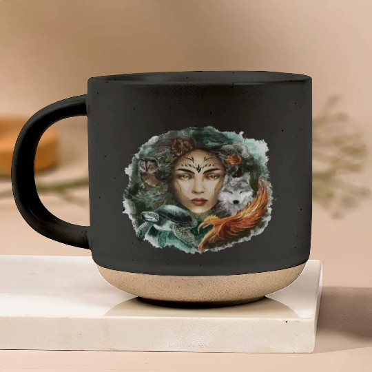 Wildlife Tribal Wolf Owl Turtle Woman for a Pottery Mugs