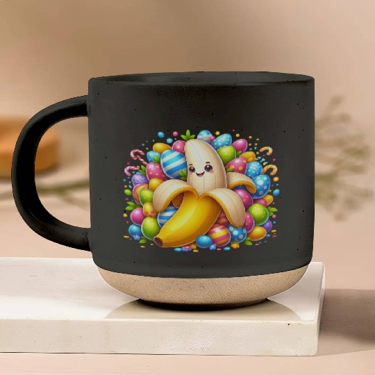 Banana Among Colorful Easter Eggs Pottery Mugs