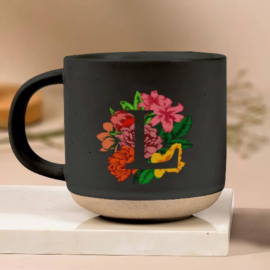 Capital letter L monogram with peony, lily flowers Pottery Mugs