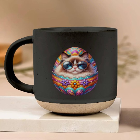 Ragdoll Cat in Easter Egg Design Pottery Mugs