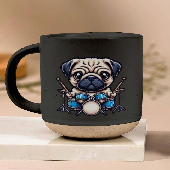 Cool Pug Drummer Puppy Beats Design Pottery Mugs