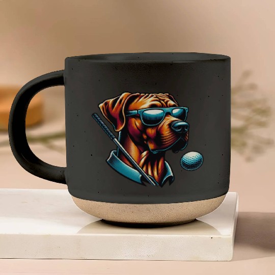 Rhodesian Ridgeback Golfer Golf Course Dog Owner Pottery Mugs