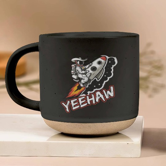 Space Cowboy Riding a Rocket with Yeehaw Slogan Pottery Mugs