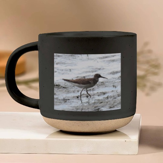 Sandpiper walking along the shore Pottery Mugs